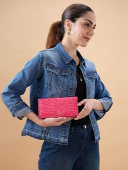 Caprese - Women Pink Textured Synthetic Leather Wallet with Detachable