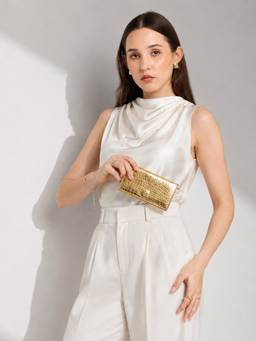 Caprese - Women Gold Textured Synthetic Leather Wallet with Detachable