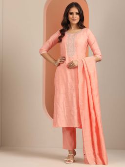 Gerua By Libas - Peach Silk Blend Yoke Design Kurta Sets for Women
