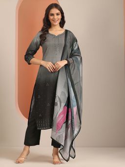 Libas - Grey Muslin Self Design Kurta Sets for Women