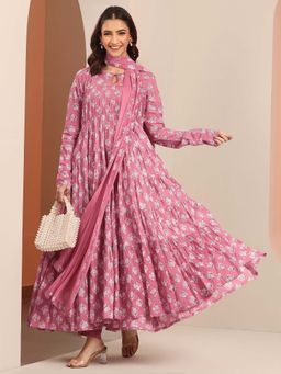 Libas - Mauve Printed Cotton Anarkali Sets for Women