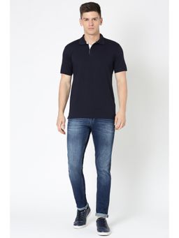 Reebok - Men Solid Polo T-shirt - Navy Blue