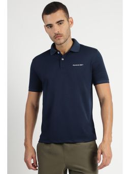 Reebok - Men Textured Polo T-shirt - Navy Blue