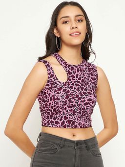 Uptownie - Stretchable Polyester Sleeveless Cut Out Crop Top - Pink