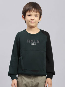 Monte Carlo - Boy's Printed Dark Green Round Neck Full Sleeve Sweatshirt