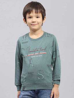 Monte Carlo - Boy's Printed Green Round Neck Full Sleeve Sweatshirt