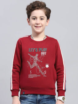 Monte Carlo - Boy's Printed Maroon Round Neck Full Sleeve Sweatshirt