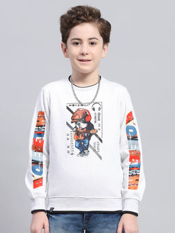 Monte Carlo - Boy's Printed Grey Round Neck Full Sleeve Sweatshirt