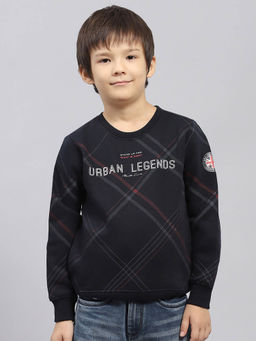 Monte Carlo - Boy's Checks Navy Blue Round Neck Full Sleeve Sweatshirt