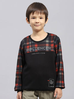 Monte Carlo - Boy's Checks Black Round Neck Full Sleeve Sweatshirt