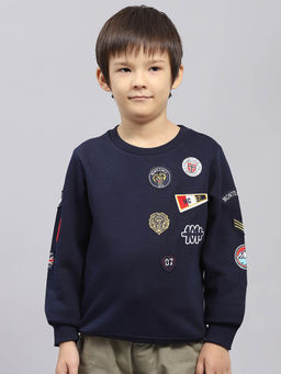 Monte Carlo - Boy's Printed Navy Blue Round Neck Full Sleeve Sweatshirt