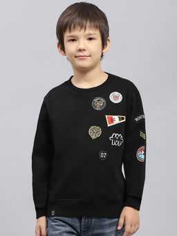 Monte Carlo - Boy's Printed Black Round Neck Full Sleeve Sweatshirt