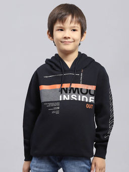 Monte Carlo - Boy's Printed Navy Blue Hooded Neck Full Sleeve Sweatshirt