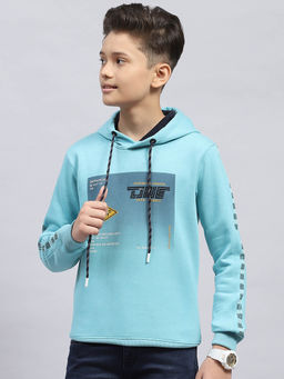 Monte Carlo - Boy's Printed Blue Hooded Neck Full Sleeve Sweatshirt