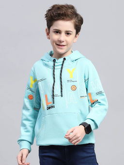 Monte Carlo - Boy's Printed Blue Hooded Neck Full Sleeve Sweatshirt