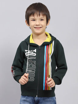 Monte Carlo - Boy's Printed Dark Green Hooded Neck Full Sleeve Sweatshirt