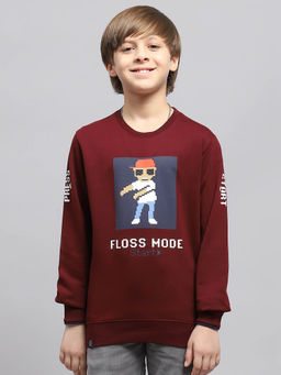 Monte Carlo - Boy's Printed Maroon Round Neck Full Sleeve Sweatshirt