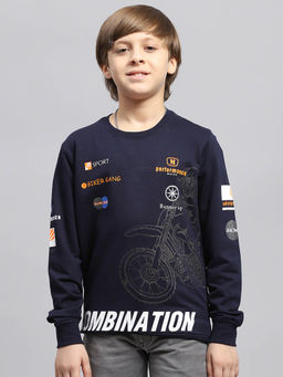 Monte Carlo - Boy's Printed Navy Blue Round Neck Full Sleeve Sweatshirt