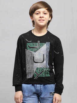Monte Carlo - Boy's Printed Black Round Neck Full Sleeve Sweatshirt