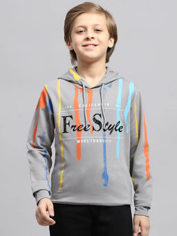 Monte Carlo - Boy's Printed Grey Hooded Neck Full Sleeve Sweatshirt