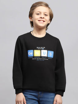 Monte Carlo - Boy's Printed Black Round Neck Full Sleeve Sweatshirt