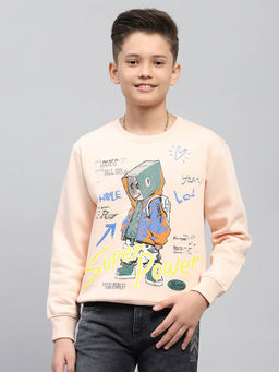 Monte Carlo - Boy's Printed Peach Round Neck Full Sleeve Sweatshirt