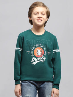Monte Carlo - Boy's Printed Green Round Neck Full Sleeve Sweatshirt