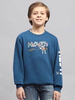 Monte Carlo - Boy's Printed Blue Round Neck Full Sleeve Sweatshirt