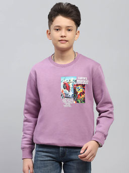 Monte Carlo - Boy's Printed Purple Round Neck Full Sleeve Sweatshirt