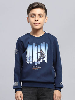 Monte Carlo - Boy's Printed Blue Round Neck Full Sleeve Sweatshirt