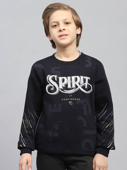 Monte Carlo - Boy's Printed Navy Blue Round Neck Full Sleeve Sweatshirt