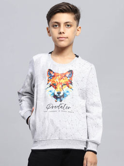 Monte Carlo - Boy's Printed Grey Round Neck Full Sleeve Sweatshirt
