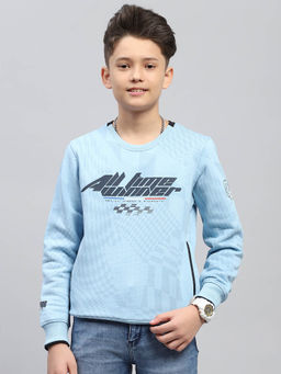 Monte Carlo - Boy's Printed Sky Blue Round Neck Full Sleeve Sweatshirt