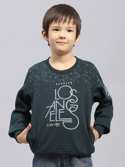 Monte Carlo - Boy's Printed Green Round Neck Full Sleeve Sweatshirt