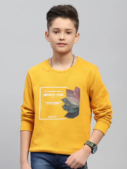 Monte Carlo - Boy's Printed Yellow Round Neck Full Sleeve Sweatshirt