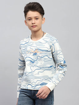 Monte Carlo - Boy's Abstract White Round Neck Full Sleeve Sweatshirt