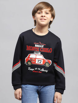 Monte Carlo - Boy's Printed Navy Blue Round Neck Full Sleeve Sweatshirt