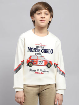 Monte Carlo - Boy's Printed Off White Round Neck Full Sleeve Sweatshirt