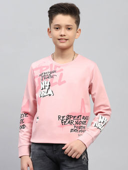 Monte Carlo - Boy's Printed Peach Round Neck Full Sleeve Sweatshirt