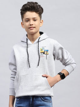 Monte Carlo - Boy's Printed Grey Hooded Neck Full Sleeve Sweatshirt