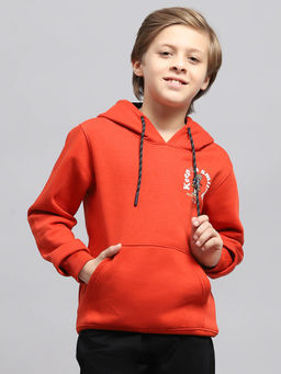 Monte Carlo - Boy's Printed Orange Hooded Neck Full Sleeve Sweatshirt