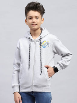 Monte Carlo - Boy's Printed Grey Hooded Neck Full Sleeve Sweatshirt