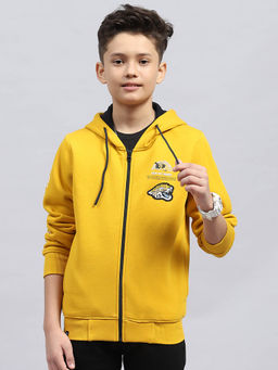 Monte Carlo - Boy's Printed Mustard Hooded Neck Full Sleeve Sweatshirt