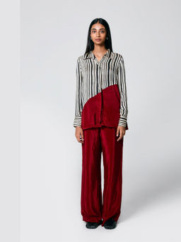 The Burnt Toast - Women White Red Diagonal Shirt with Pants