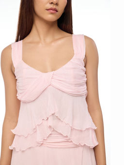 The Clothing Factory - Blush Pink Ruched Ruffle Crop Top