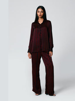 The Burnt Toast - Women Maroon Stripes Shirt with Pants