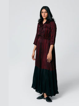 The Burnt Toast - Maroon Stripes Dress with Belt