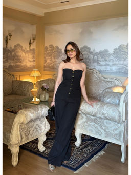 HOUSE OF SAL - Black Polyester Solid Top with Pant
