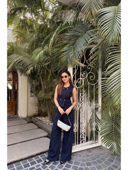 HOUSE OF SAL - Navy Blue Polyester Solid Top with Pant