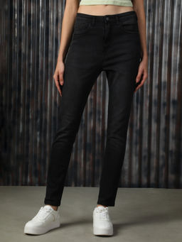 High Star - Women Black Cotton Washed Skinny Fit High-Rise Jeans